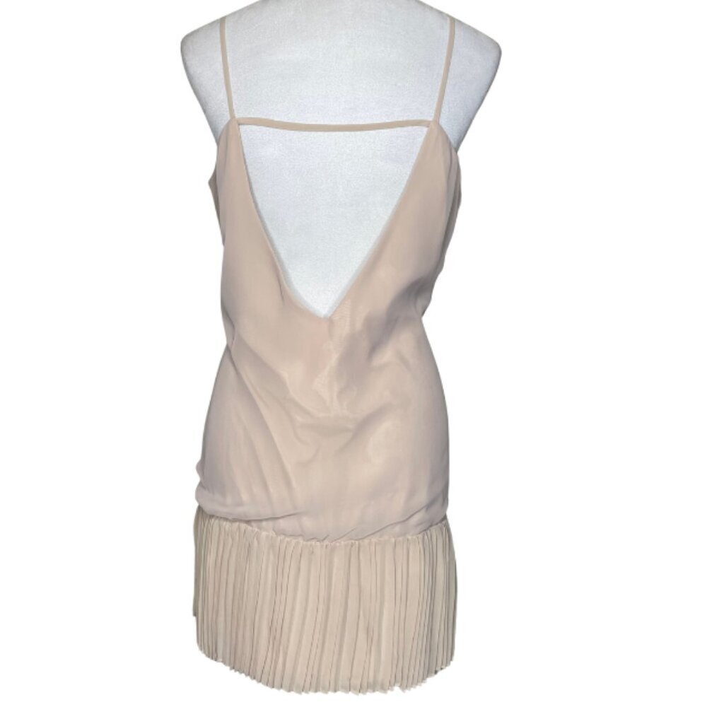 Anthology Tan Pleated Drop Waist Slip Dress XL Backless Satin Feel Minimalist - Picture 6 of 11